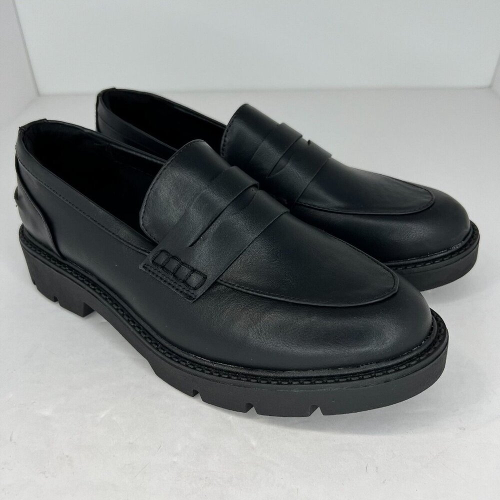 A New Day Womens Penny Black Faux Leather Classic Slip On Block Size 9 Loafers - Picture 2 of 9